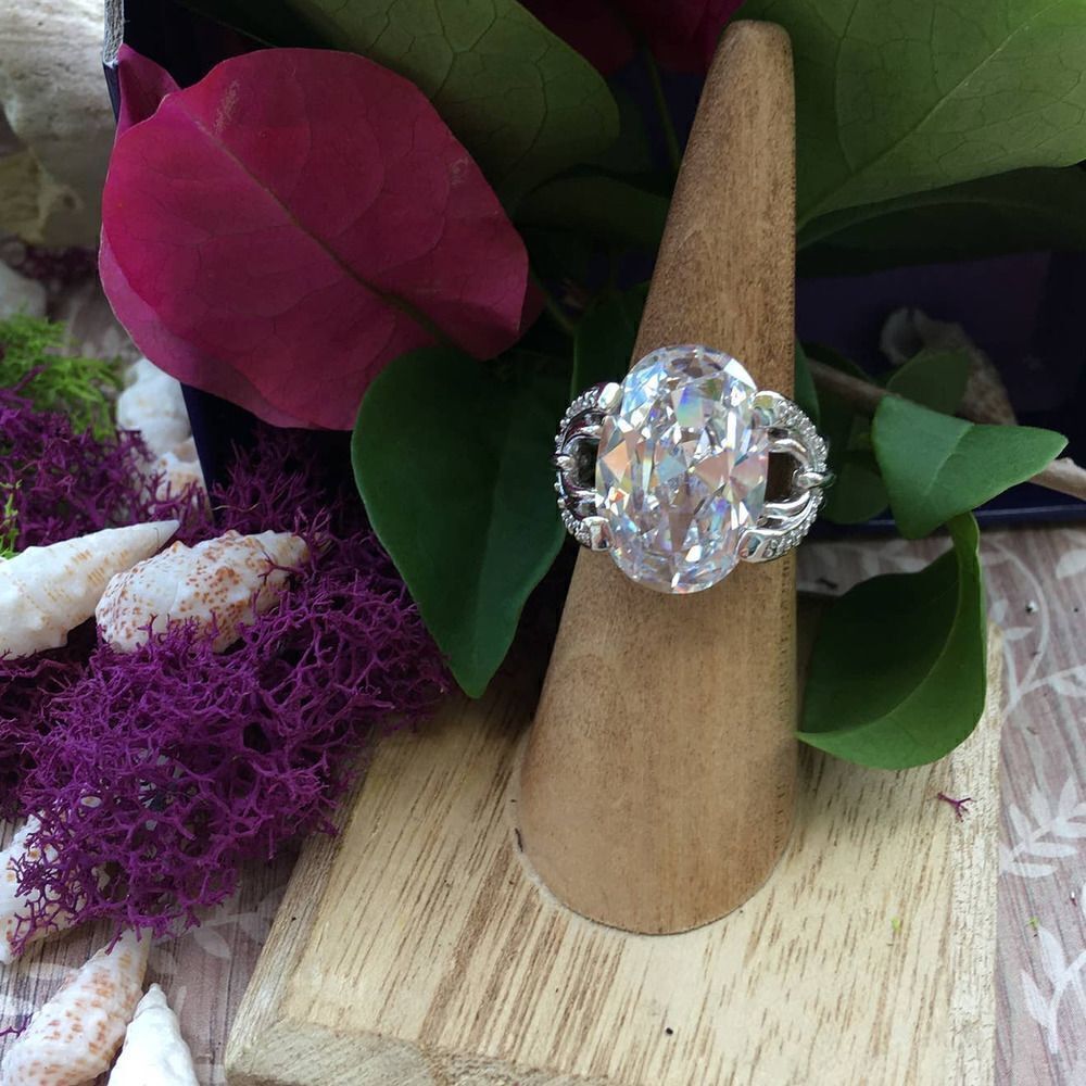 Large Cz Brass Rhodium Cocktail Ring